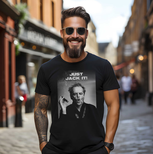 Just Jack It! Premium Unisex Black T-shirt, Jack Nicholson, Black Tee, Fuck It, Relaxed mood, Hollywood,  Actors t-shirts, Hollywood legends, gift for her, Hollywood gift, gift for him, legendary gift, rock gift, Fuck It, Fucking Gift, mothers day gift